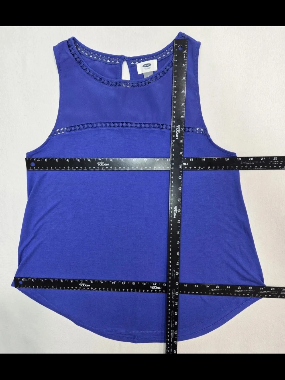 Old Navy Blue Sleeveless Top Mixed Media Embroidered Cutout Detail Keyhole M/L